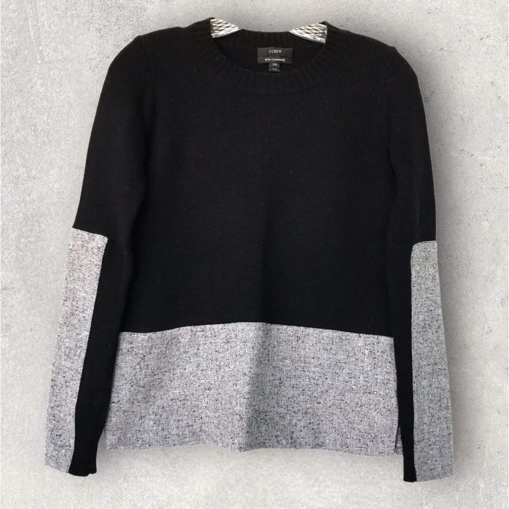 J CREW Women's Sweater Wool Cashmere Blend Woven Colorblock  Sz XXS FIts Small